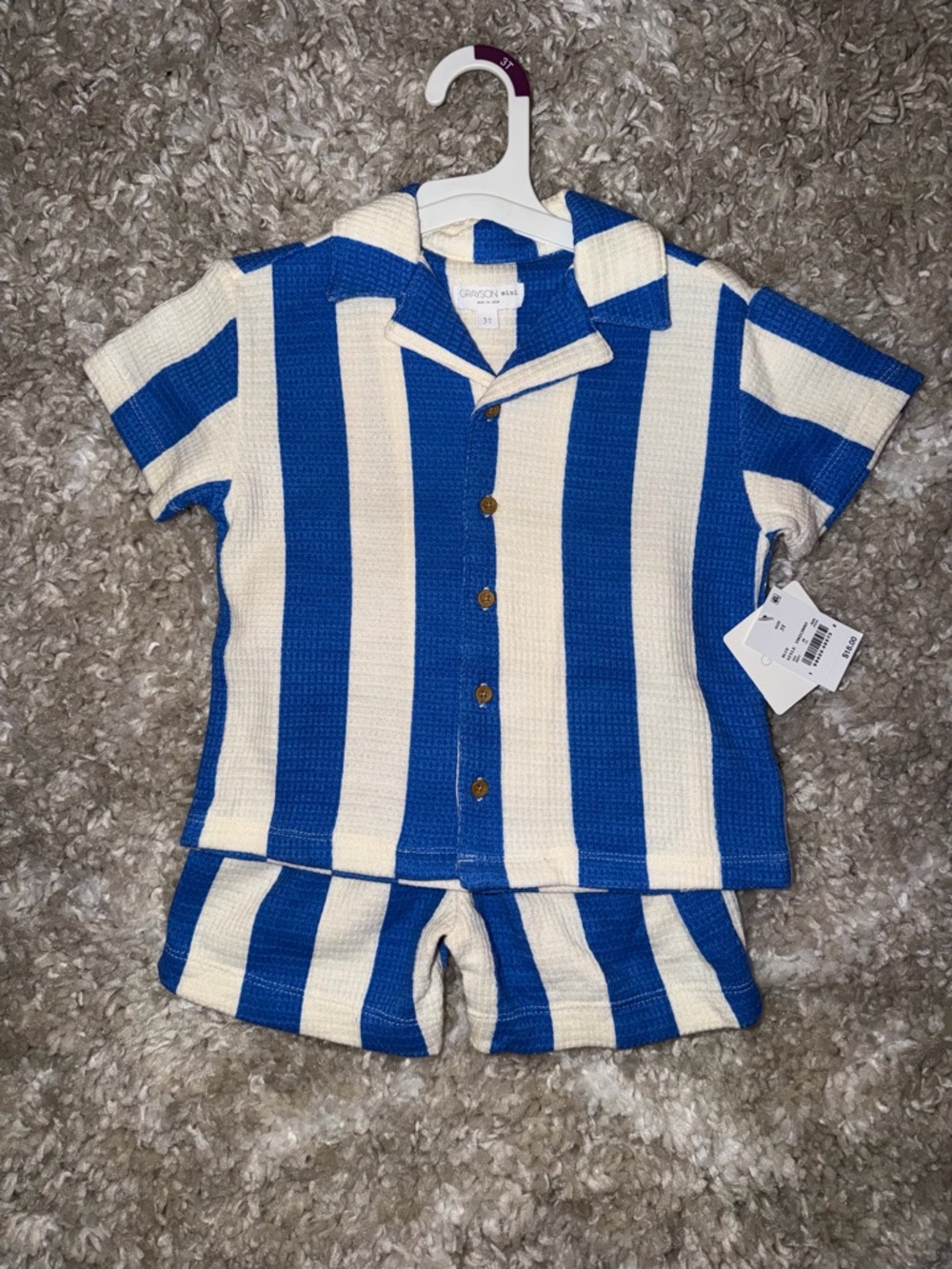 Grayson mini blue & white striped toddler boys blue white 3T NWT short set